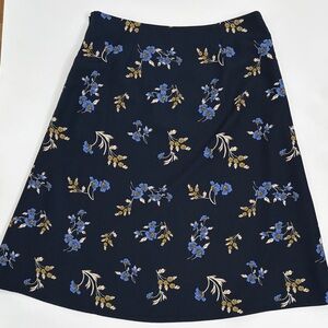 Ann Taylor Factory Navy A-Line Skirt with Blue & Gold Floral Print Size 8